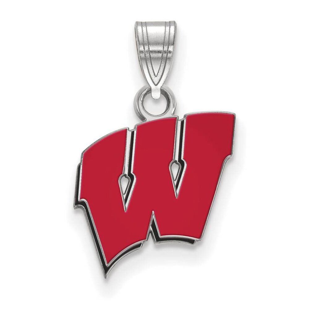 Sterling Silver U. of Wisconsin Small 'W' Enamel Pendant
